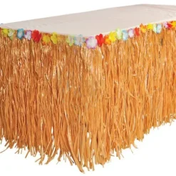 Artificial Grass Tableskirt with Flowers