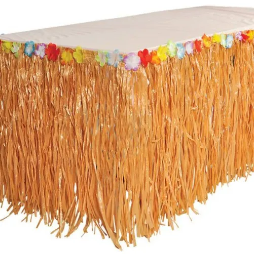 Artificial Grass Tableskirt with Flowers