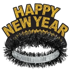 Black and Gold Fringed Happy New Year Tiara