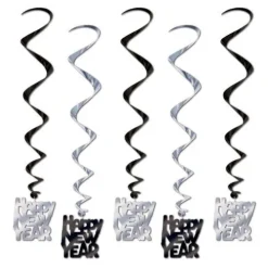 Black and Silver Happy New Year Whirls