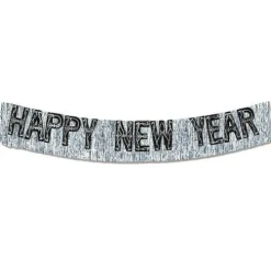 12' Black and Silver Metallic Happy New Year Banner