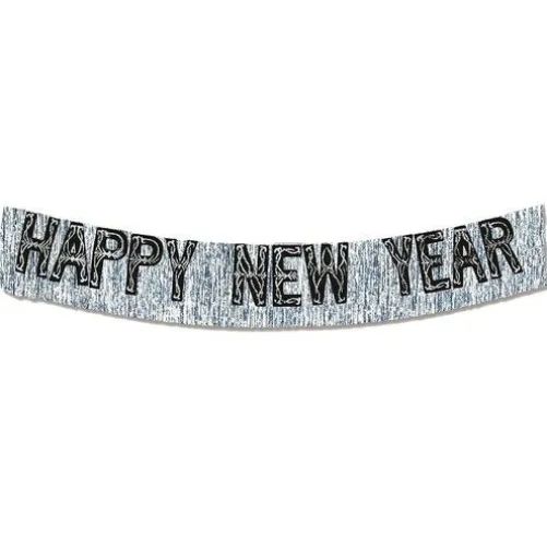 12' Black and Silver Metallic Happy New Year Banner