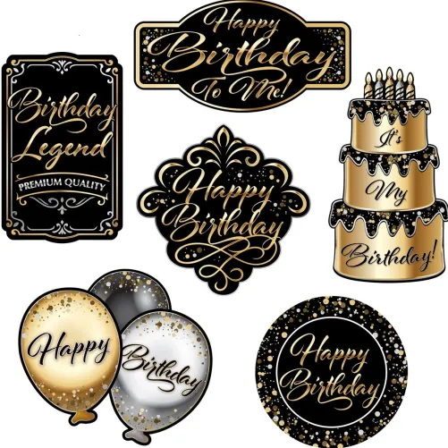 Black, Gold, & Silver Happy Birthday Cutouts