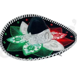 Black Mariachi Sombrero with Red, White, & Green Trim