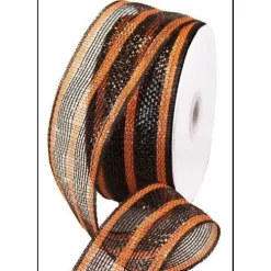 Black & Orange Metallic Stripe Ribbon
