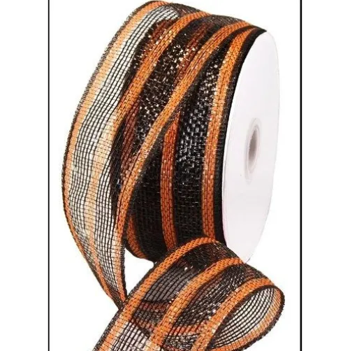 Black & Orange Metallic Stripe Ribbon