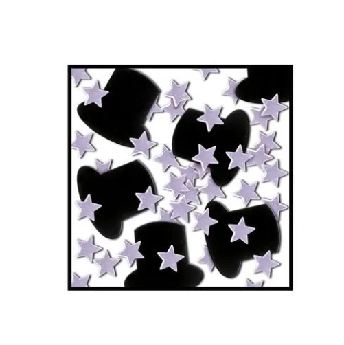 Black Top Hats and Silver Stars Confetti