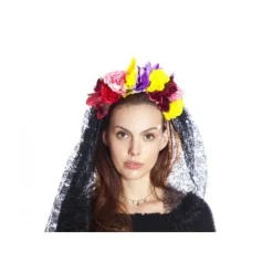 Day of the Dead Black Veil Floral Headband