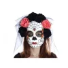Day of the Dead Mask Veil with Black and Pink Flowers