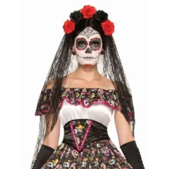 Day of the Dead Veil with Flowers