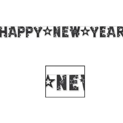 Glittered Black and White New Year Streamer