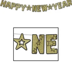 Glittered Happy New Year Gold Streamer
