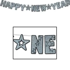 Glittered Happy New Year Silver Streamer