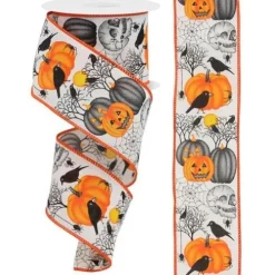 Glittered Pumpkin, Skull, and Spider Ribbon