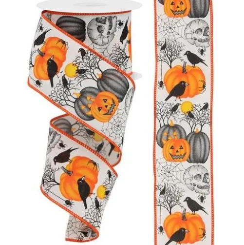Glittered Pumpkin, Skull, and Spider Ribbon