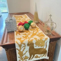 Gold Embroidered Otomi Table Runner