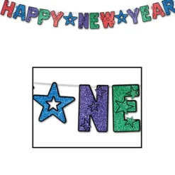 Multicolored Glittered Happy New Year Streamer