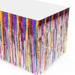 Multicolor Metallic Fringe Table Skirt