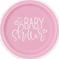 Pink Hearts Baby Shower 7" Plates