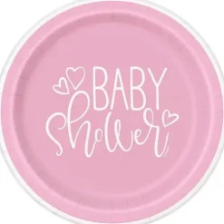 Pink Hearts Baby Shower 9" Plates