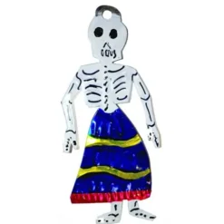 Skeleton in Blue Skirt Tin Ornament