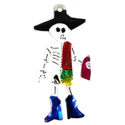 Skeleton w/ Bottle Tin Ornament