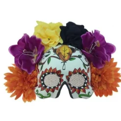 Sugar Skull Half Mask with Floral Headband