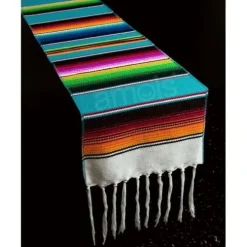 Wide Turquoise Serape Table Runner